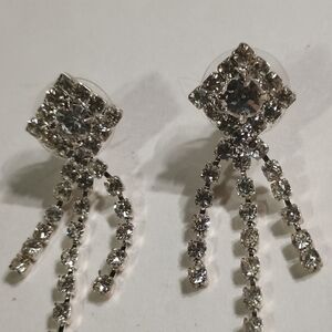 Elegant Silver Toned And Clear Crystal Dangle Earrings